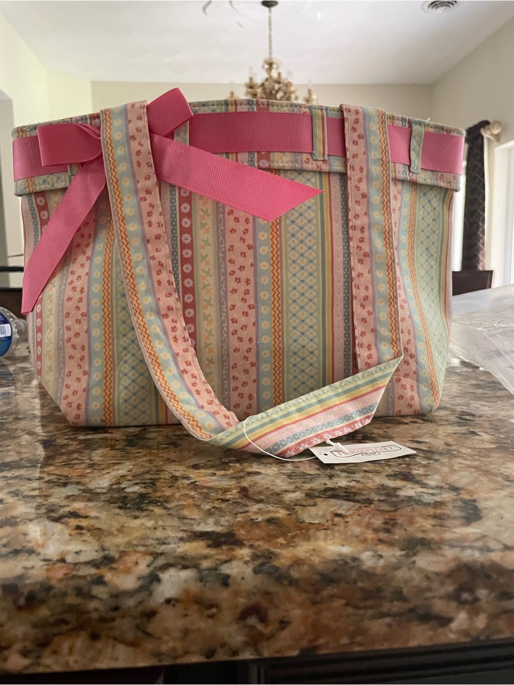 Longaberger Pastel Stripe Tote with Pink Bow Accent - Picture 6 of 9